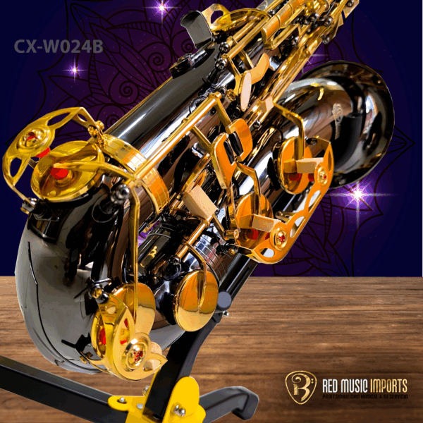 SAXOFÓN TENOR SEMIPROFESIONAL OLSO MILAN NEGRO CON DORADO CX‑W024B - Imagen 2