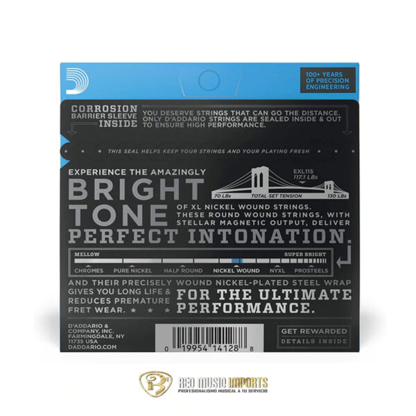 D'addario EXL115 XL Cuerdas para Guitarra Electrica calibre 11 - 49 - Imagen 3