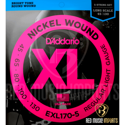Cuerda D'Addario EXL170-5 Nickel Wound 5-String Bass, Light, 45-130